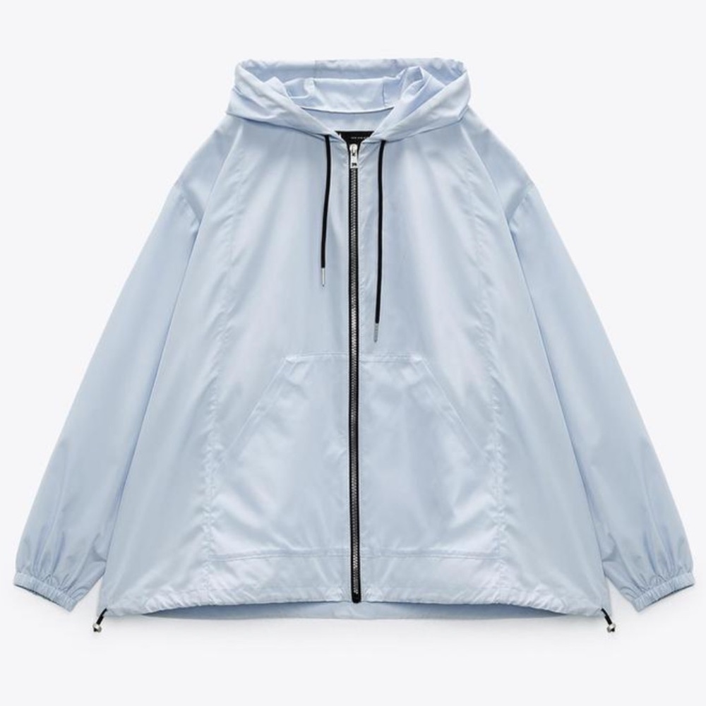 ZARA Blue Light Weight Hooded Windbreaker Jacket LARGE
